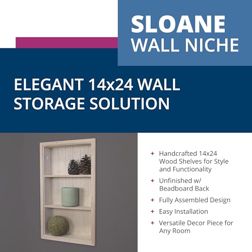 14x24 Sloane Recessed Wall Niche Medicine Cabinet Replacement, In the Wall Bathroom Cabinet Insert Shelf/Shelves, Made in North America, REAL WOOD, NO MDF, Unfinished Beadboard Back - color: Unfinished, size: 14x24