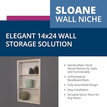 14x24 Sloane Recessed Wall Niche Medicine Cabinet Replacement, In the Wall Bathroom Cabinet Insert Shelf/Shelves, Made in North America, REAL WOOD, NO MDF, Unfinished Beadboard Back - color: Unfinished, size: 14x24