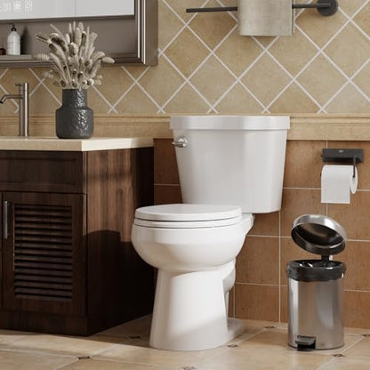 Round Toilet Seat with Quiet-Close Lid, Soft Slow Close Cover, Quick-Release for Easy Cleaning, Full Flat White, Quick-Attach Hardware & Grip-Tight Bumpers - color: White, Standard (Quick-Release), size: Round (17″)