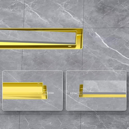 EXF Linear Shower Drain 30 Inch Brushed Gold with Tile Insert Cover | 304 Stainless Steel, V-Slope Design, Debris Strainer, Seamless, Adjustable Height - color: Brushed Gold, size: 30 IN