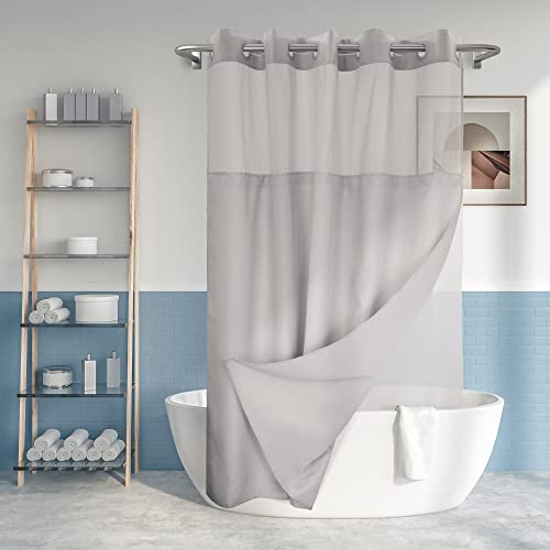 River Dream No Hook Long Shower Curtain with Snap-in Liner 71x80, Grey | Snap on/off Waterproof PEVA Liner, See Through Top Window, Slub Textured, Hotel Style Shower Curtain Set, 71W x 80H - color: Grey, size: 71"W x 80"L (Pack of 1)