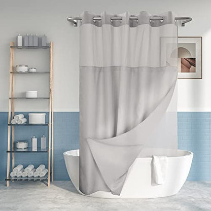 River Dream No Hook Long Shower Curtain with Snap-in Liner 71x80, Grey | Snap on/off Waterproof PEVA Liner, See Through Top Window, Slub Textured, Hotel Style Shower Curtain Set, 71W x 80H - color: Grey, size: 71"W x 80"L (Pack of 1)
