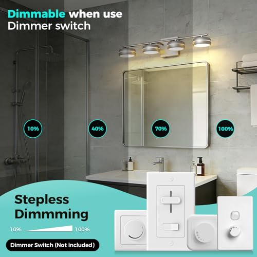 Vanity Light Fixture, 24.4 Inch 4-Light Bathroom Vanity Lighting with Brushed Nickel Finish, 5CCT Adjustable Wall Light, Dimmable Hardwired Vanity Fixture for Mirror Bathroom Guest Bath - size: 24.4 Inch Long