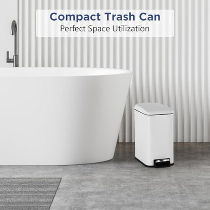 BestOffice Bathroom Trash Can with Lid, 1.3 Gallon Step Pedal Small Trash Can, White Stainless Trash Bin for Bathroom, Bedroom, Kitchen, Office (5L) - color: White