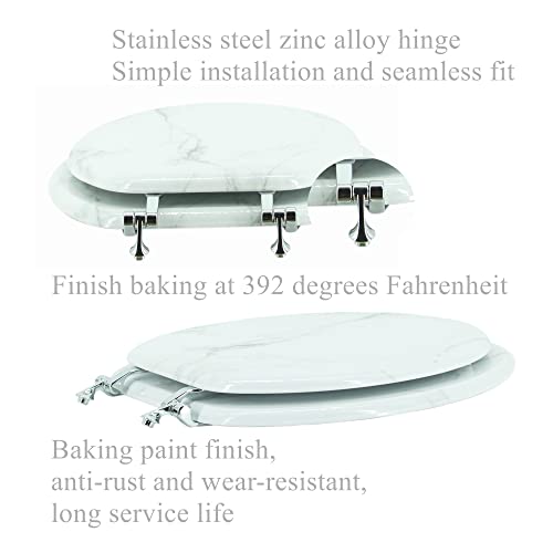 Elongated Toilet Seat Wood Toilet Seat Prevent Shifting with Zinc Alloy Hinges American Standard Size Toilet Seat Easy to Install also Easy to Clean(Elongated,Marble) - color: Marble, size: Elongated