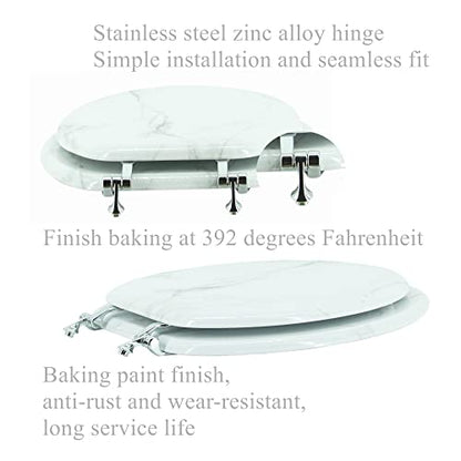 Elongated Toilet Seat Wood Toilet Seat Prevent Shifting with Zinc Alloy Hinges American Standard Size Toilet Seat Easy to Install also Easy to Clean(Elongated,Marble) - color: Marble, size: Elongated