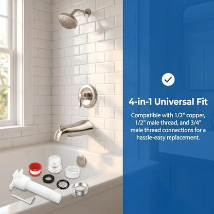 JoJoias Tub Spout Adapter Kit,Universal Fits 1/2'' Copper Pipe, 1/2'' IPS and 3/4'' IPS Includes 4 in 1 Tub Spout Diverter Repair Kit with Assembly Tool