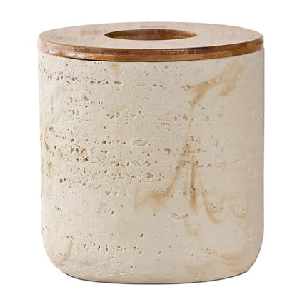 Natural Travertine Textures Beige Mini Trash Can with Bamboo Lid,Small Countertop Trash Can for Bathroom, Kitchen, Vanity, Desk Trash Can,Table Top Mini Garbage Can for Dining Room, Tiny Waste Basket - color: Mini Yellow
