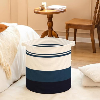 OIAHOMY 80L Laundry Baskets Hamper with Handles,Decorative Basket for Living room,Woven Storage Basket for Toys Bin,Pillows, Blankets,Clothes-20x18in-Gradient Blue | Tall Dirty Clothes Hamper with Handle,Blanket Basket,Decorative Basket for Living Room,St
