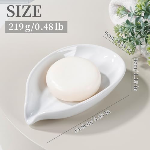 Soap Holder, Self-Draining White Soap Dish, Leaf Shape Ceramic Bar Soap Holder Drain Soap Dishes for Bathroom Sink Kitchen, Easy to Clean Keeps Soap Dry, ANTIS'S HOME - color: White-1pcs-line