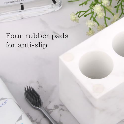 Natural Marble Toothbrush Holder, White, 3 Slots | Large Bathroom Organizer Countertop, Ventilation Design, Stone Toothbrush and Toothpaste Stand, Non-Slip Silicone Pads - color: White, size: 3 Slots