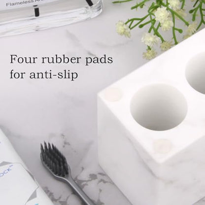 Natural Marble Toothbrush Holder, White, 3 Slots | Large Bathroom Organizer Countertop, Ventilation Design, Stone Toothbrush and Toothpaste Stand, Non-Slip Silicone Pads - color: White, size: 3 Slots