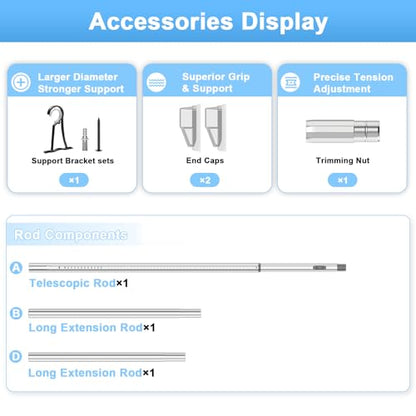 41-103 Inch Tension Curtain Rod, Silver | No Drill, Extra Long, Heavy Duty, Renter Friendly Adjustable - color: Silver, size: 41-103inch