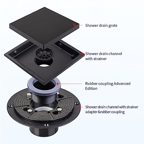 ELLO&ALLO 6 Inch Square Shower Drain Black Floor Drain with Flange Reversible 2-in-1 Cover Tile Insert Grate Removable SUS304 Stainless Steel Oil Rubbed Bronze - color: Oil Rubbed Bronze, size: 6 Inch Tile insert Cover