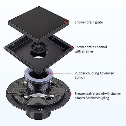 ELLO&ALLO 6 Inch Square Shower Drain Black Floor Drain with Flange Reversible 2-in-1 Cover Tile Insert Grate Removable SUS304 Stainless Steel Oil Rubbed Bronze - color: Oil Rubbed Bronze, size: 6 Inch Tile insert Cover