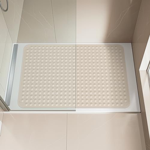 OTHWAY Extra Large Shower Mat 47"x 32", TPE Non Slip Shower Mat for Shower Stall, Inside Walk in Shower Mats with Drain Holes Suction Cups, Anti-Slip for Elderly (Apricot) - color: Apricot