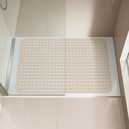 OTHWAY Extra Large Shower Mat 47"x 32", TPE Non Slip Shower Mat for Shower Stall, Inside Walk in Shower Mats with Drain Holes Suction Cups, Anti-Slip for Elderly (Apricot) - color: Apricot
