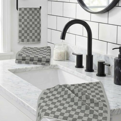 Jacquotha Grey Checkered Washcloths Set of 4 - Cotton Face Towels 13" x 13" | Soft Wash Cloths Facecloths, Bathroom & Showering, Kitchen Rags, Skincare & Makeup Routine, Cute Aesthetic - color: Grey