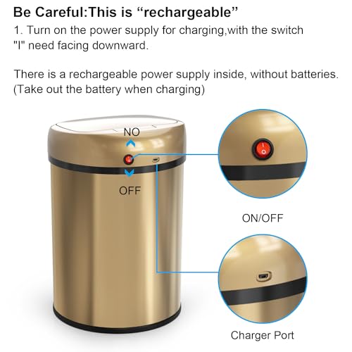Smart Sensor Trash Can with Automatic Packaging Function 3.5 Gallon Stainless Steel Garbage Bin for Kitchen Bathroom Office Champagne Gold (