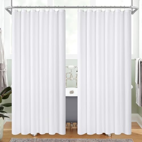 MitoVilla 2 Pack White Fabric Shower Curtain Liner - 72" W x 72" H, Simple Shower Curtain or Liner for Modern Neutral Hotel Bathroom Decor, Waterproof Cloth & Hotel Quality - color: Fabric - White, size: 72"W x 72"L (Pack of 2)