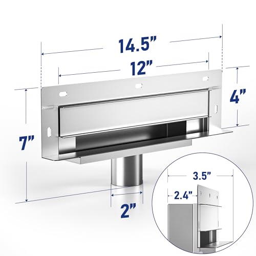 Linear Wall Drain 12’’, CUPC Certified | 304 Stainless Steel Side Drain w/ Tiled Grate & Hair Strainer, Brushed Tiled Shower Drain for Bathroom - size: 12"