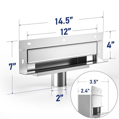Linear Wall Drain 12’’, CUPC Certified | 304 Stainless Steel Side Drain w/ Tiled Grate & Hair Strainer, Brushed Tiled Shower Drain for Bathroom - size: 12"