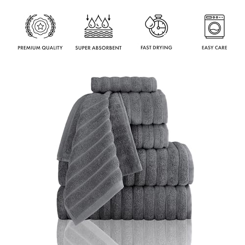 CTT - Luxury 6 Piece Towel Set, 100% Turkish Cotton, Absorbent & Comfy, 2 Bath Towels, 2 Hand Towels & 2 Washcloths | (Grey) - color: Grey, size: 6-Piece Towel Set