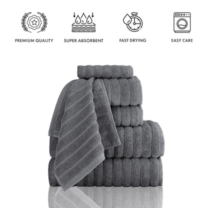 Classic Turkish Towels CTT - Luxury 6 Piece Towel Set, 100% Turkish Cotton, Absorbent & Comfy, 2 Bath Towels, 2 Hand Towels & 2 Washcloths | (Grey) - color: Grey, size: 6-Piece Towel Set