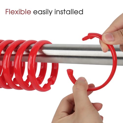 Red Shower Curtain Hooks - 12 Pcs Circular Plastic Shower Curtain Rings for Bathroom - O Shaped Red Shower Hooks Rings for Shower Curtain Rod - color: Red