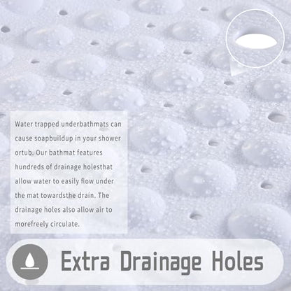 Yimobra Non Slip Bathtub Mat 40 x 16 Inch, Extra Long Shower Mat with Drain Holes, Machine Washable Baby Bath Mats, Strong Suction Cups for Bathroom Floor, Snow - color: Snow