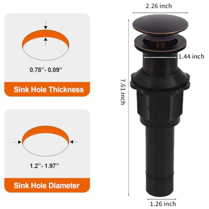 Bathroom Sink Drain Without Overflow, Oil Rubbed Bronze Bathroom Sink Stopper for Vanity Vessel Sink, Rapid Draining Stainless Steel Pop Up Drain with Hair Catcher Anti-Clog Strainer - color: Oil Rubbed Bronze