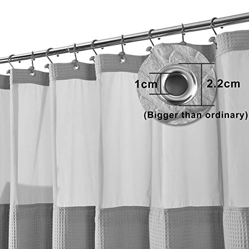 Barossa Design Cotton Waffle Weave Shower Curtain with Snap-in Liner Gray | Cotton Blend, Honeycomb Waffle, Fabric Snap on/off Liner, Water Repellent, Mesh Window, Machine Washable, 71x72 - color: Lake Wanaka Gray, size: 71"W x 72"L (Pack of 1)