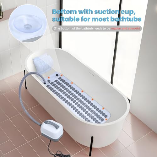 Portable Spa Bubble Bath Mat, Full Body Bubbling Non-Slip Bath Mat with Remote, Pillow & Electric Air Pump - Adjustable Bubble Settings for Bathtub Home Spa Relaxation (Normal Suction Cup)