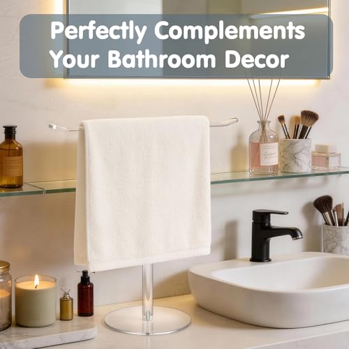 Clear Acrylic Hand Towel Holder Stand, T-Shape Free-Standing Towel Rack for Bathroom & Kitchen, Modern Minimalist Design, Simple Assembly, Countertop Organizer