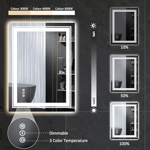 Snowdool 28 x 20 in LED Bathroom Mirror, Front and Backlit, Anti-Fog | Front and Backlit, Stepless Dimming, Anti-Fog, Memory Function - size: 28"L x 20"W