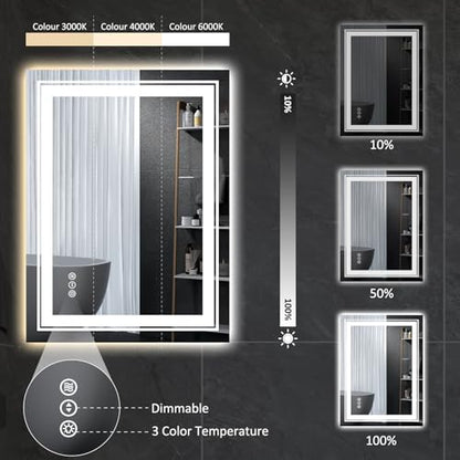 Snowdool 28 x 20 in LED Bathroom Mirror, Front and Backlit, Anti-Fog | Front and Backlit, Stepless Dimming, Anti-Fog, Memory Function - size: 28"L x 20"W