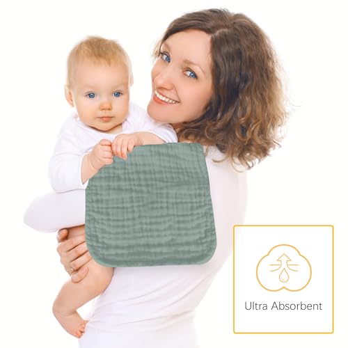 Lovely Care 12 Pack Muslin Burp Cloths 100% Cotton Muslin Cloths Large 20''x10'' Extra Soft and Absorbent Baby Burping Cloth - Green - color: Green, size: 10x20 Inch (Pack of 12)