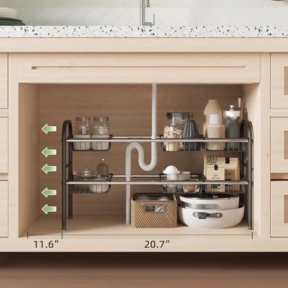 Under Sink Organizers and Storage,Expandable under cabinet organizer Shelf | 2 tier expandable shelf for kitchen and bathroom,8 Baskets,Adjustable partition height,20.7-32.3" W - size: 8 Metal Baskets