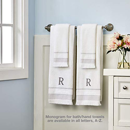 SKL Home Casual Monogram Hand Towel Set, E, 16x26, White 2 Count - color: Casual Monogram Hand Towel Set, size: Hand Towel Set, style: E