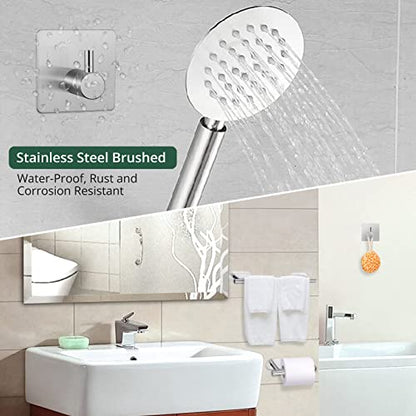 Self Adhesive Towel Bar, JiGiU Bathroom Hardware Set Include 16-Inch Bath Towel Bar,Toilet Paper Holder & 3 Packs Towel Hooks SUS304 Stainless Steel Wall Mount No Drill Sticky on Towel Holder Kit | With 16" Bath Towel Bar,Toilet Paper Holder & 3PCs Towel