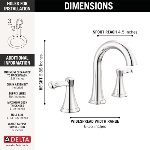 Delta Faucet Esato Widespread Bathroom Faucet Chrome, Bathroom Faucet 3 Hole, Bathroom Sink Faucet, Drain Assembly Included, Chrome 35897LF - color: Chrome