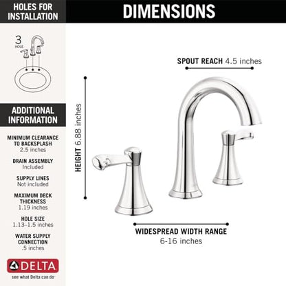 Delta Faucet Esato Widespread Bathroom Faucet Chrome, Bathroom Faucet 3 Hole, Bathroom Sink Faucet, Drain Assembly Included, Chrome 35897LF - color: Chrome