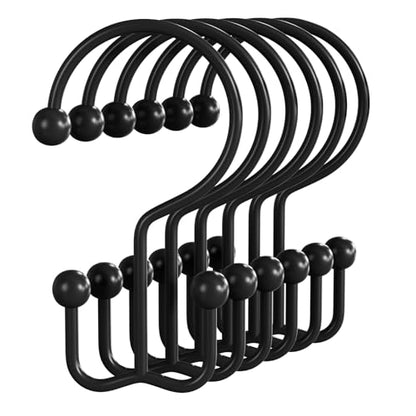 Bathway Shower Curtain Hooks Matte Black Shower Curtain Rings, 12 Pcs Double Hook Shower Curtain Hooks Rings Shower Curtain Hangers Rust Proof, Metal Shower Hooks for Bathroom Shower Curtain Rod - color: Matte Black, style: Minimalist