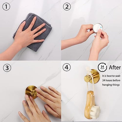 Bath Towel Hooks, 6 Pack Self Adhesive Coat Hooks, Sturdy No Drilling Robe Hook, SUS 304 Stainless Steel Heavy Duty Clothes Hanger, Wall Hooks for Bathroom Bedroom Kitchen (2 in, ‎Gold) - color: Gold-6