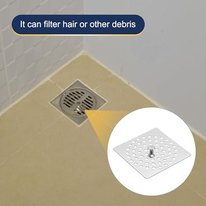 uxcell Shower Drain Hair Catcher, 3 inch Stainless Steel Square Floor Drain Cover Anti-Clogging Protection Cover Replacement for Furniture Repair Bathroom Kitchen