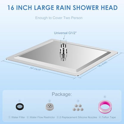 16 inch Large Rain Shower Head Ceiling Mounted - All Metal 304 Stainless Steel, Full Body Rainfall Shower with 324 Silicone Nozzles - Waterfall Bathroom Square Showerheads, Chrome Polished - color: A-Chrome Polished, size: 16 Inch Square