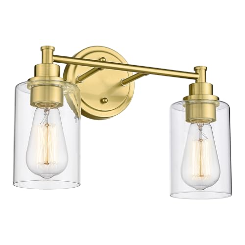 FEMILA Champagne Gold Bathroom Vanity Light, 2-Light Vanity Lighting fixtures, Modern Wall Sconce Bathroom Lighting with Claer Glass Shade, 4FYC56B-2W BG - color: Champagne Gold, size: 14.3"