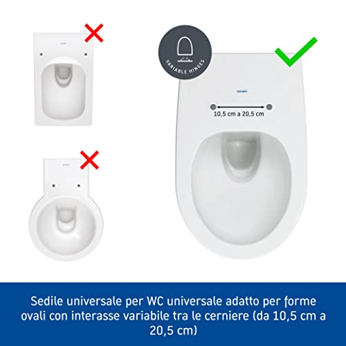 Duravit 0025790000 Universal Toilet seat with Soft Close, with Quick Release, in Oval Shape, Made in EU, urea thermoset, Stainless Steel Hinges, White