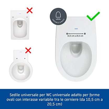 Duravit 0025790000 Universal Toilet seat with Soft Close, with Quick Release, in Oval Shape, Made in EU, urea thermoset, Stainless Steel Hinges, White