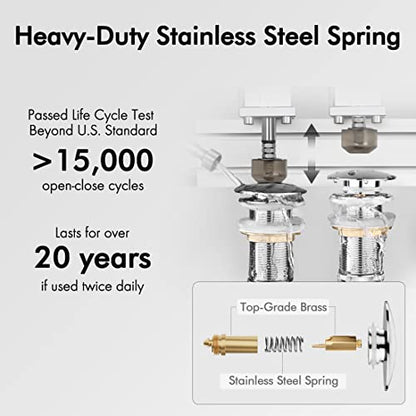 KES Bathroom Sink Drain Without Overflow Vessel Sink Lavatory Vanity Pop Up Drain Stopper Polished Chrome for 1.6"-1.9" Sink Hole, All Metal Rustproof Brass and 304 Stainless Steel, S2008D-CH - color: Polished Chrome, style: NO Overflow, 1 Pack